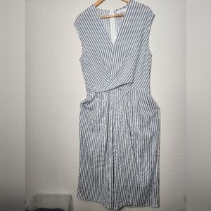 Elodie Navy Striped Sleeveless Jumpsuit Zippered Closure Pockets Size XL